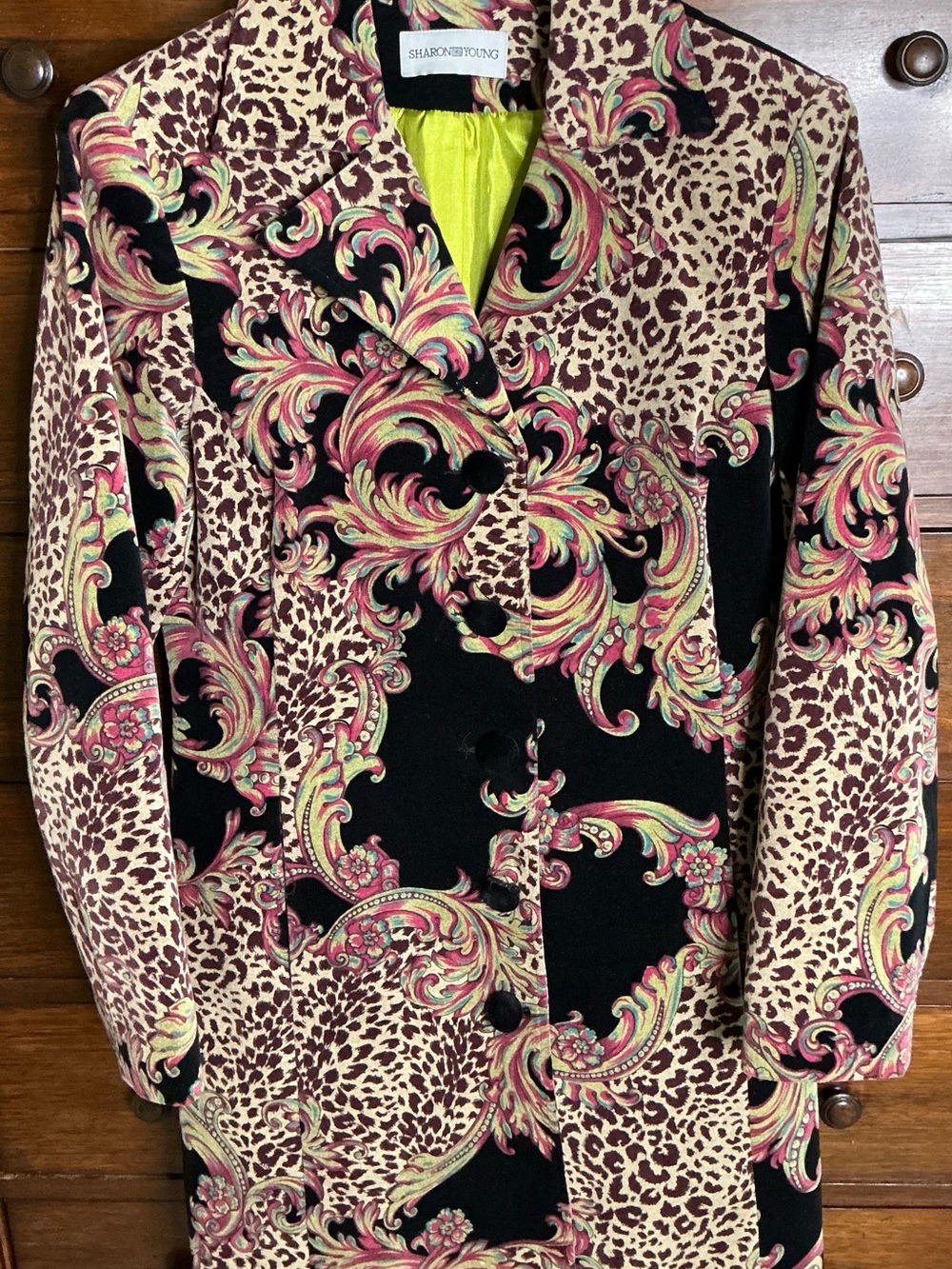 Sharon Young Black, Beige & Pink Baroque Leopard Trench Coat